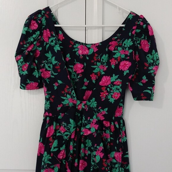 Laura Ashley Vintage Floral Fit & Flare Maxi Dress, Navy/Pink/Green, Size 8 - Picture 6 of 10